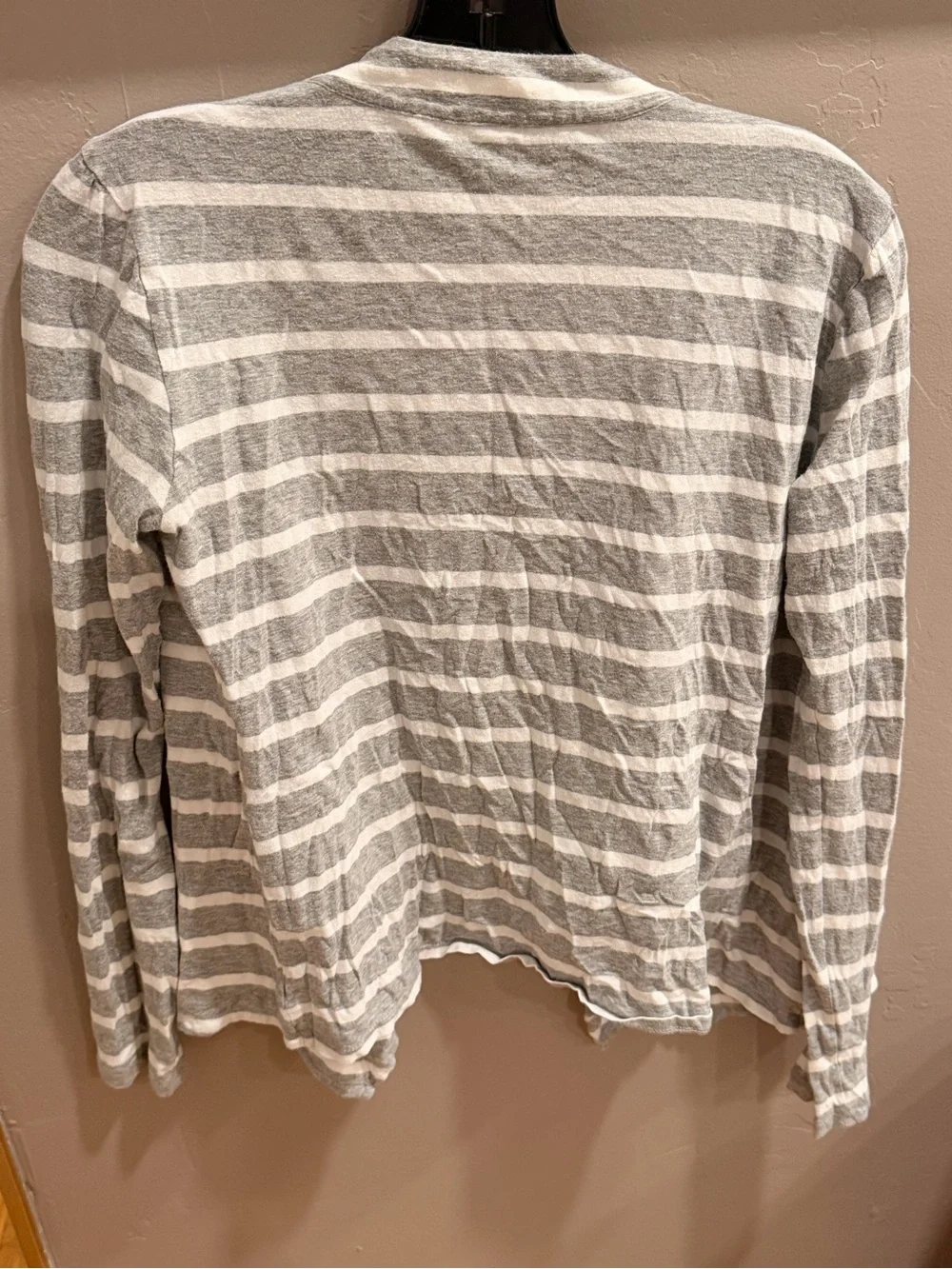 J. Crew Gray and White Striped Open-Front Cardigan T Shirt Cotton #449